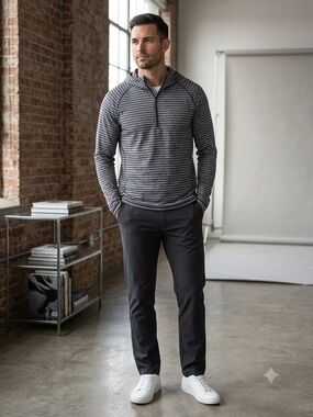 Lululemon Sweat Session Hoodie Striped 1/4 Zip Athletic Gym Grey Size XL.